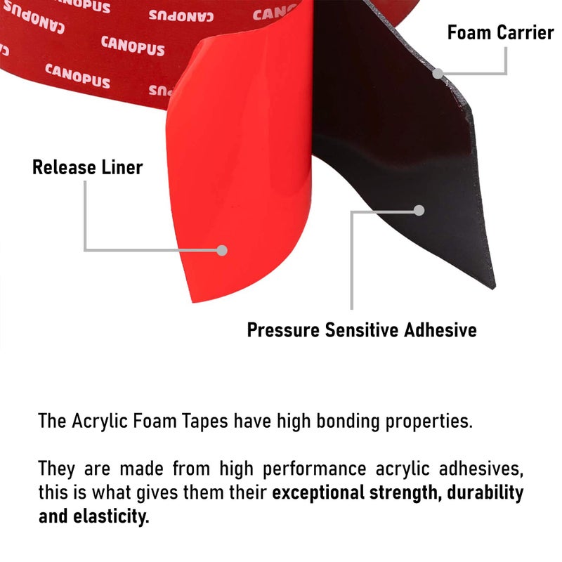 CANOPUS Double Sided Tape, 5952 Heavy Duty Mounting Tape, Strong Bond & Weatherproof Seal Strip for Automotive Mounting, Picture and Photo Frame, Poster, Craft, 2 in x 15 ft, Black, Made in USA - Image 3